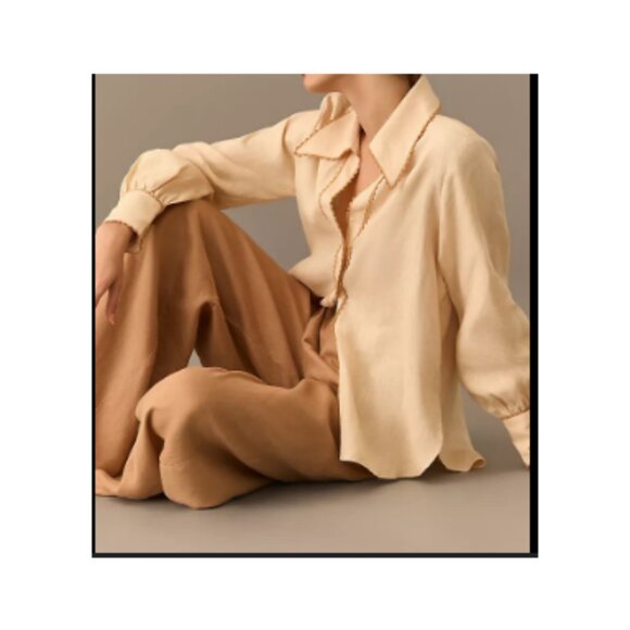 ANTHROPOLOGIE x RUMER LINEN PALAZZO PANTS WARM CAMEL SIZE L* ( MUST READ ) - Picture 13 of 13